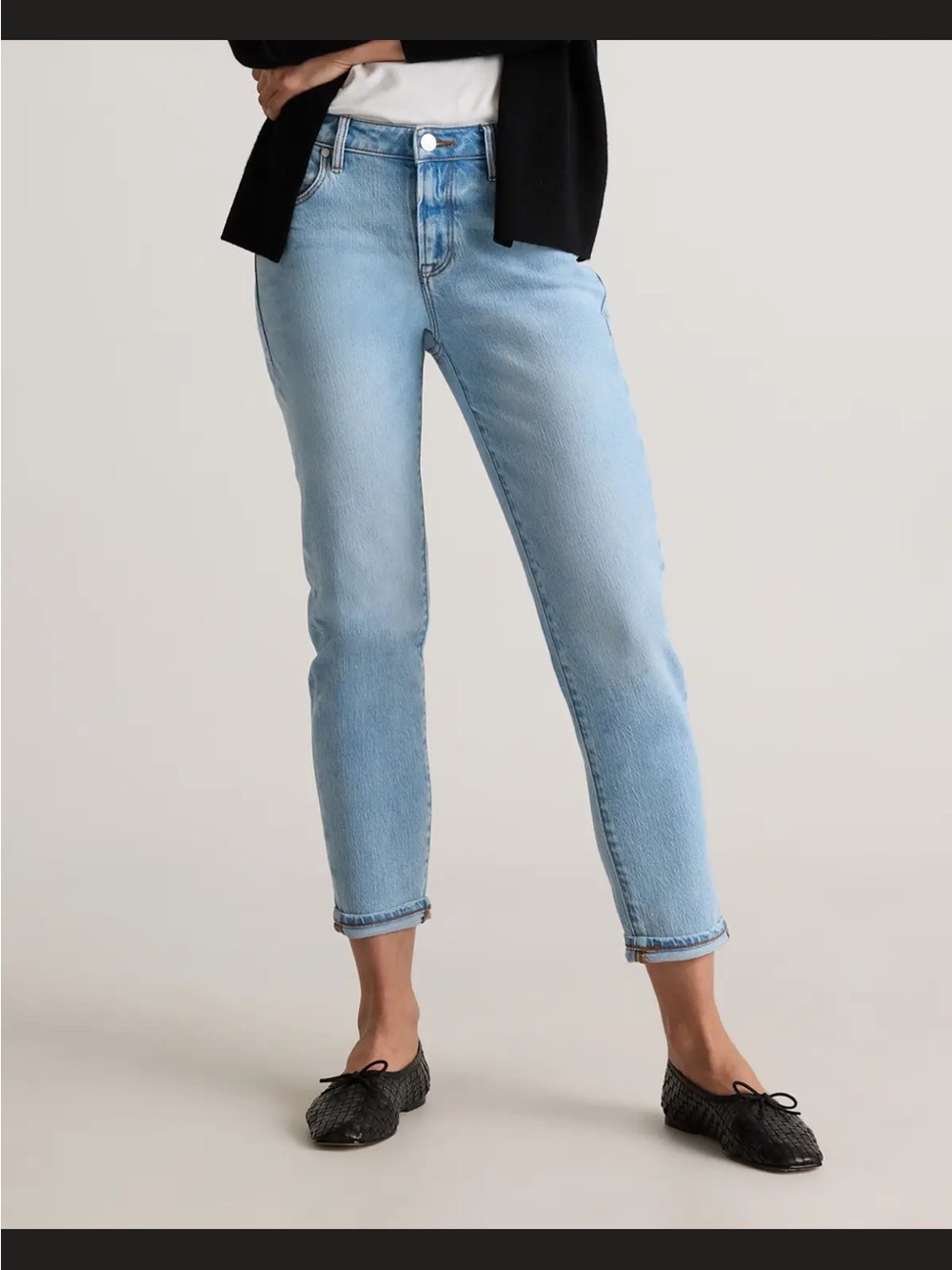 Quince Luna stretch slim boyfriend jeans, light wash, size 28